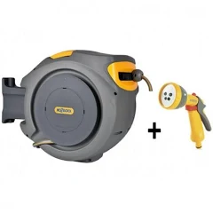 Hozelock Duvara Monte 20 m Hortumlu Otomatik Geri Sarmalı Hortum Toplama Makara Seti + 3460H Multi Sprey Yuvarlak Başlıklı 5 Ayarlı Hortum Tabancası HEDİYELİ